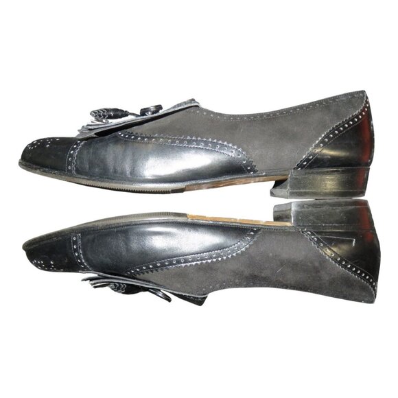 Salvatore Ferragamo Kiltie Black Italian Mixed Leather & Suede Fringe Loafers 8 - Picture 5 of 9